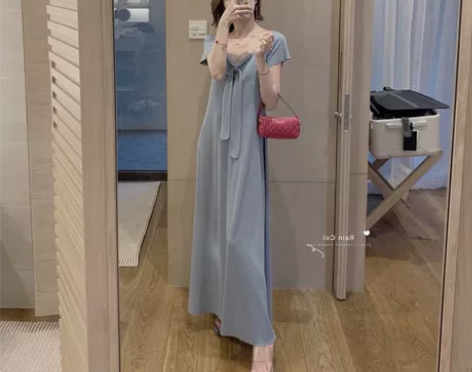 夏法式小众甜美egg初恋智熏桔梗复古裙仙女...