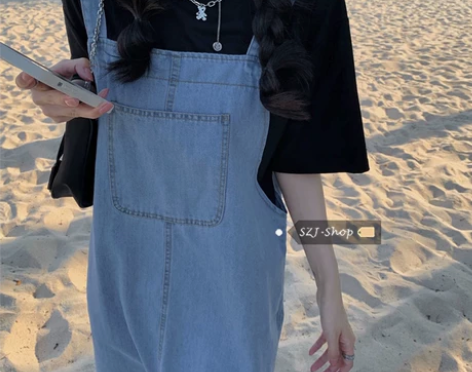 背带裙女装2022新款春夏秋季减龄牛仔裙长...