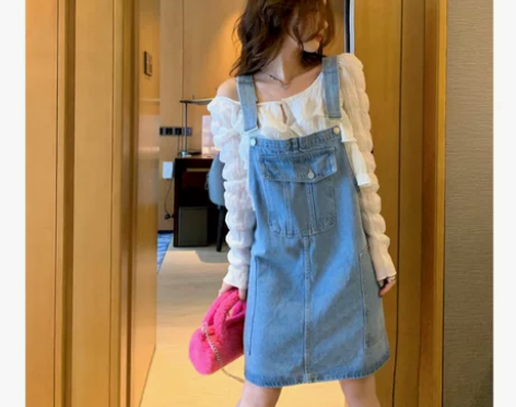 牛仔背带裙女夏季宽松显瘦网红减龄设计感小众...