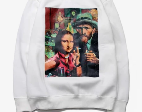 梵高星空联名蒙娜丽莎卫衣男潮流百搭宽松连帽...