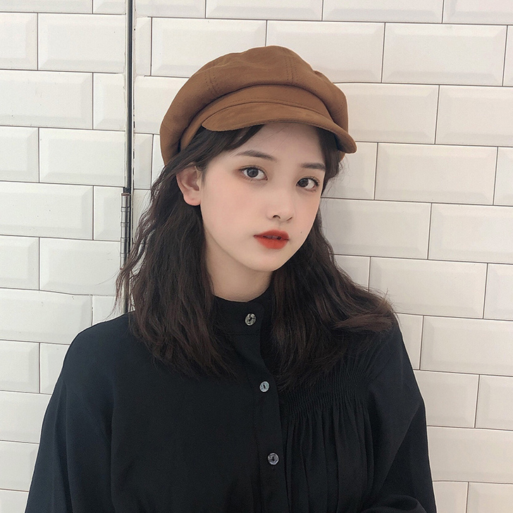 ins八角帽女秋冬贝雷帽韩版日系百搭英伦复...