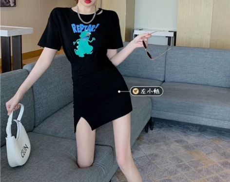 复古小心机抽绳连衣裙性感修身显瘦包臀裙 八...