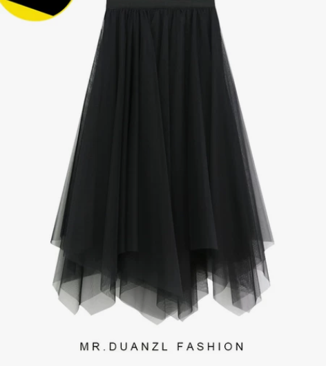 【百搭蕾丝裙】不规则网纱半身裙女春夏202...