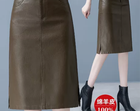 海宁真皮皮裙女2022秋冬新款绵羊皮中长
