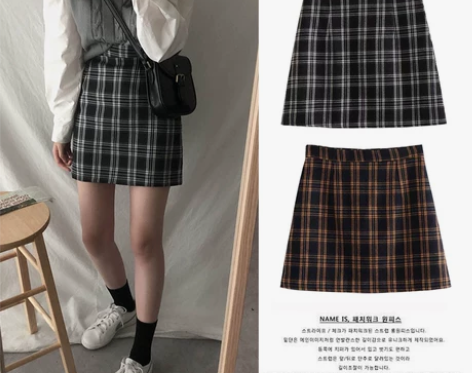 格子半身裙女学生2021春季新款高腰a字裙...