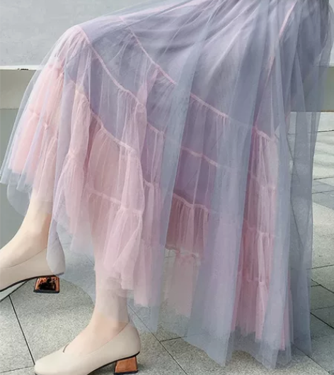 网纱半身裙女新款高腰大摆裙时尚拼色蓬蓬裙i...