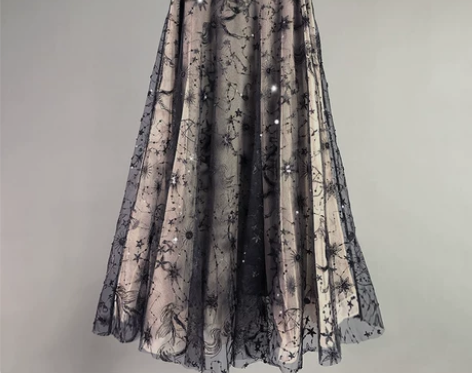早秋新款2019朦胧层叠网纱裙亮片刺绣半身...