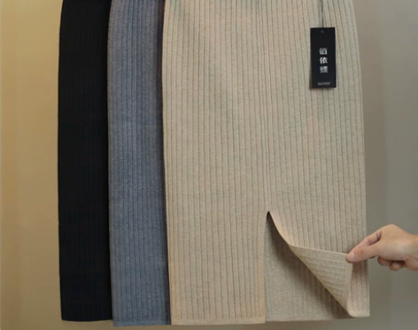 针织半身裙秋冬女中长款包臀开叉一步裙高腰毛...