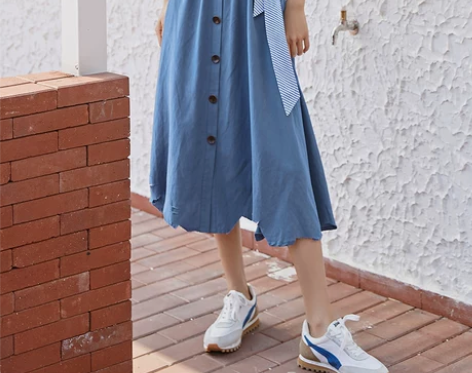 2022夏季高腰单排扣半身裙中裙韩版纯色不...