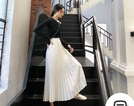 ?秋高腰大摆裙A字裙白色过膝中长款仙女裙百...