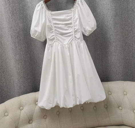 高质感两穿夏季新款法式泡泡袖连衣裙肩链可拆...