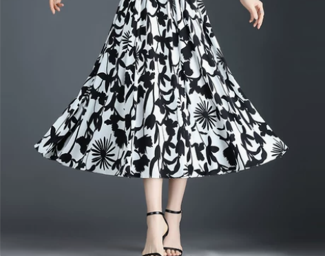 冰丝棉雪纺印花大摆裙女夏季长裙高腰显瘦a字...