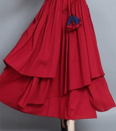 棉麻文艺小众清新森女 民族风文艺半身裙长裙...