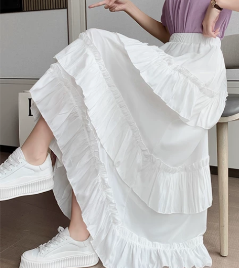 夏季新款不规则拼接多层蛋糕半身裙女中长款高...