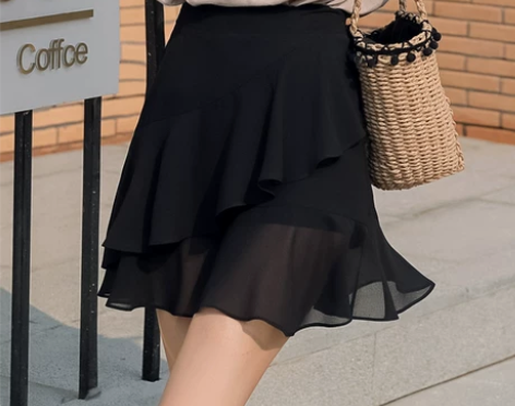 雪纺短裙鱼尾裙半身裙女夏荷叶边a字短款不规...