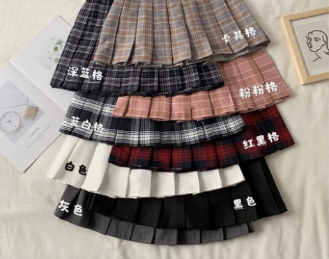 格子半身裙女春秋季A字百搭软妹小短裙学院风...