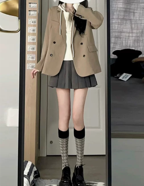 卡其色百褶裙女夏半身裙2022新款春秋冬高...
