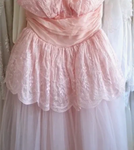 Vintage 英产50s花苞裙刺绣抹胸纱...