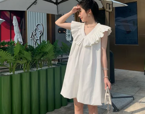 2021夏季新款炒鱼姐姐 仙女压褶小飞领花...