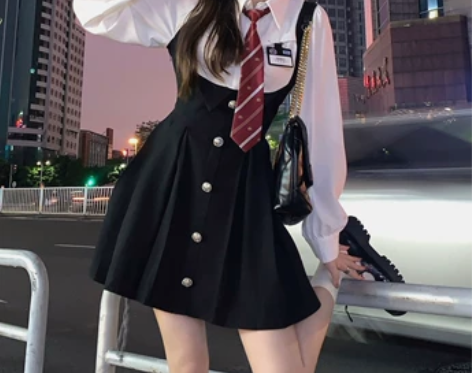 学院风裙 学院风短裙校园小说女主 假两件连...