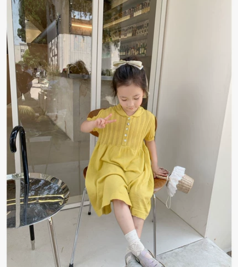 柒号童仓儿童学院风针织连衣裙夏季新款娃娃领...