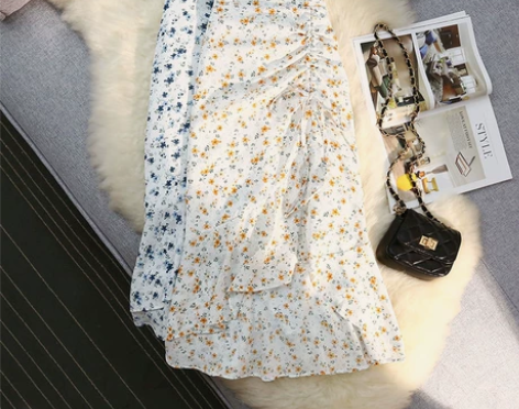 小清新碎花雪纺半身裙女夏设计感小众中长裙不...