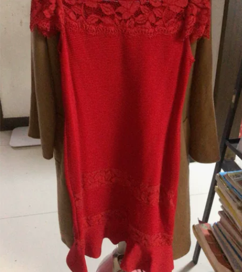 针织鱼尾裙，蕾丝，正红色，适合平时160的...