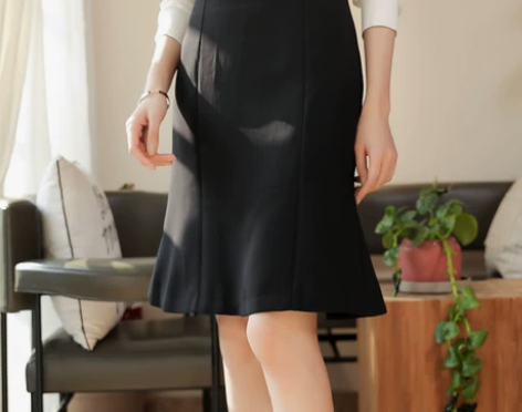 黑色鱼尾裙半身裙夏季职业上班工作包臀裙a字...