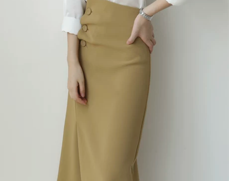 LSI极简女装卡其色不规则半身裙女中长款高...