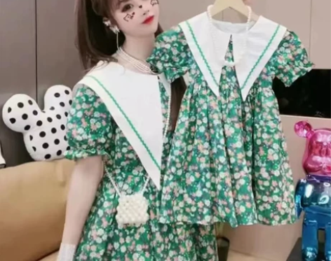 田园风亲子连衣裙夏季2022新款儿童韩版洋...