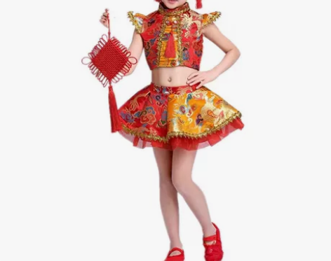 儿童说唱中国红喜庆演出服开门红打鼓服民族风...