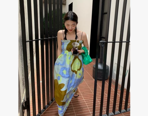 落落狷介 吊带裙2022年新款印花吊带连衣...