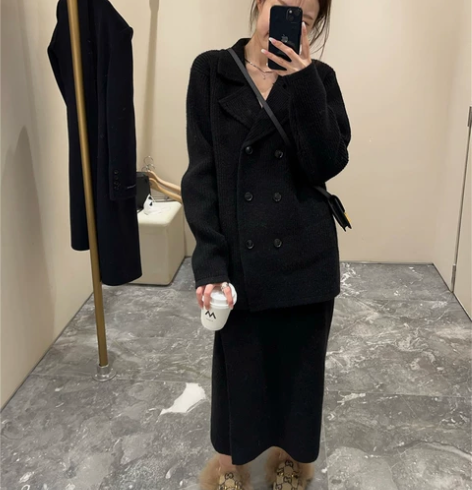 OPENING自制针织毛衣半身裙港风两件套...