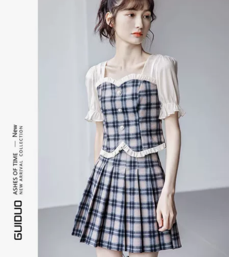 瑰朵夏季套装裙两件套港风复古chic小香风...