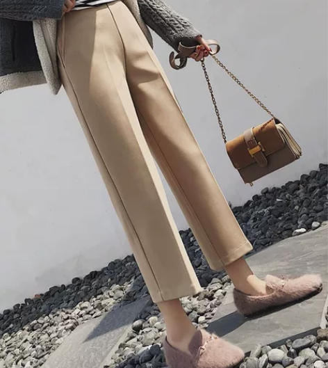 新款秋冬高腰女裤坠感直筒裤加厚宽松裤子九分...