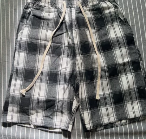 嘻哈日系韩版格子情侣短裤休闲裤宽松复古五分...