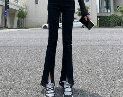 开叉微喇牛仔裤女2022年新款高腰显瘦八分...