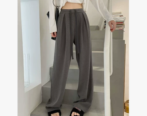 针织雪尼尔阔腿裤女春秋冬高腰垂感休闲直筒
