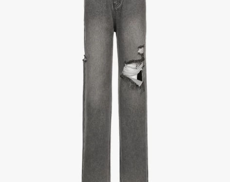 sweetown欧美街头复古破洞直筒高腰牛...