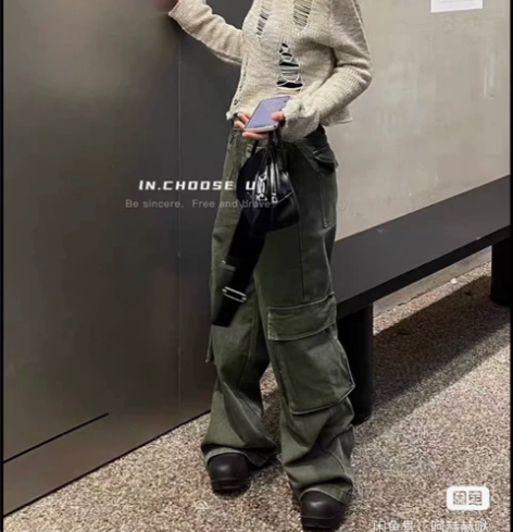 INchoose笑笑家工装裤女秋季新款高腰...