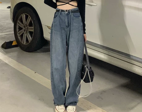 加长牛仔裤女阔腿 春夏新款高腰显瘦高个子复...