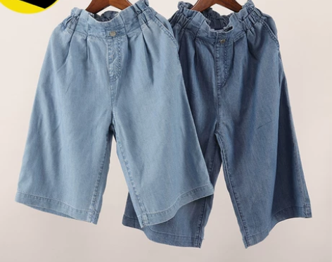 全新正品巴拉巴拉女童阔腿裤七分牛仔裤天丝阔...