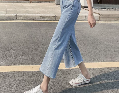 宽松直筒阔腿八分牛仔裤女夏季薄款高腰显瘦小...