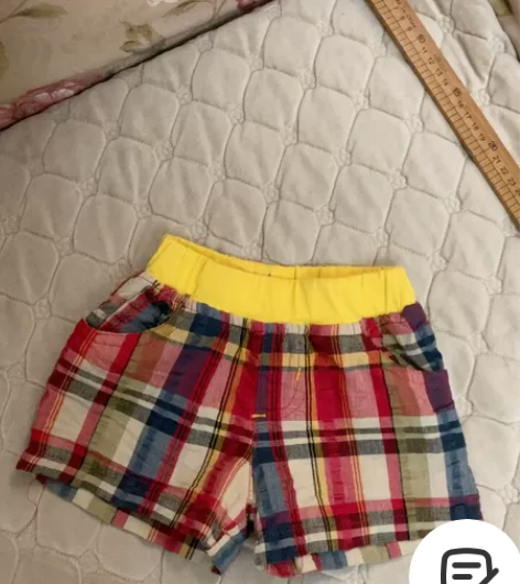 儿童彩色格子90码短裤棉麻裤凉快透气男女宝...