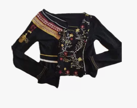 [非现]中古y2k欧牌重工刺绣针织毛衣 标...