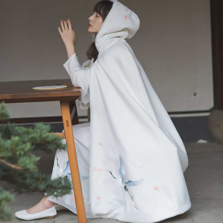 鸣鹤-秋冬新款古风厚毛呢加厚改良日常汉元素...