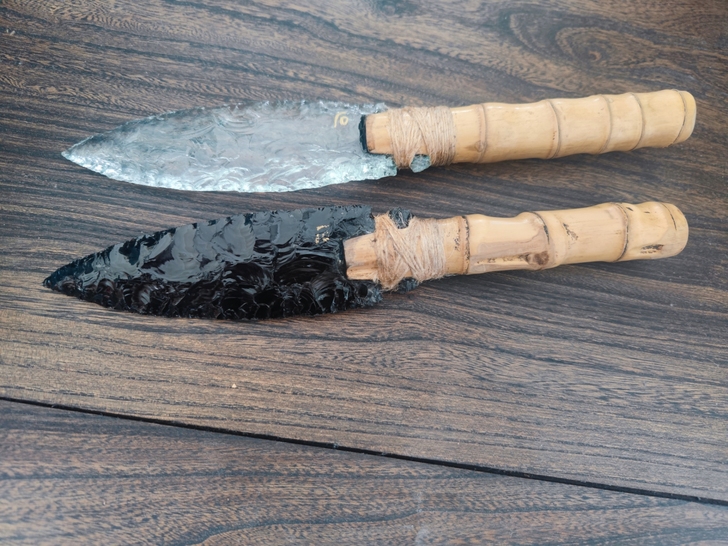 水晶 黑曜石 手工打制石刃