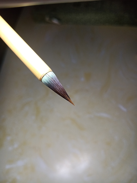 大绿颖 镂青阁 毛笔未使用，原配铜笔套。