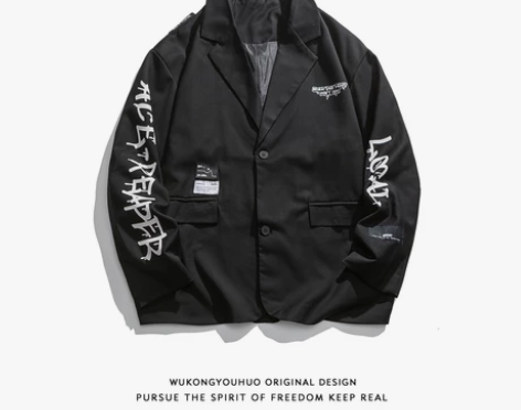 悟空有货潮牌嘻哈字母印花痞帅西服男春季宽松...
