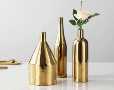 北欧美式金色花瓶简约现代玄关酒柜鞋样板间软...